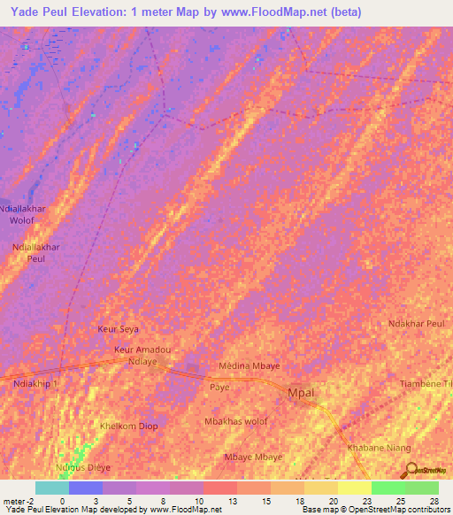 Yade Peul,Senegal Elevation Map