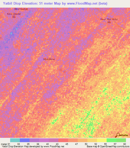 Yatbil Diop,Senegal Elevation Map