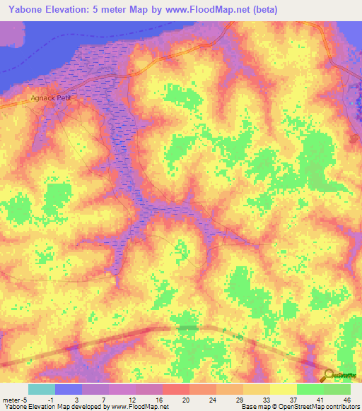 Yabone,Senegal Elevation Map