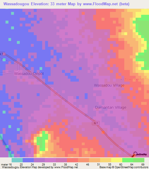 Wassadougou,Senegal Elevation Map