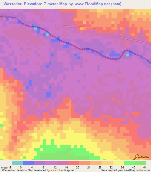 Wassadou,Senegal Elevation Map
