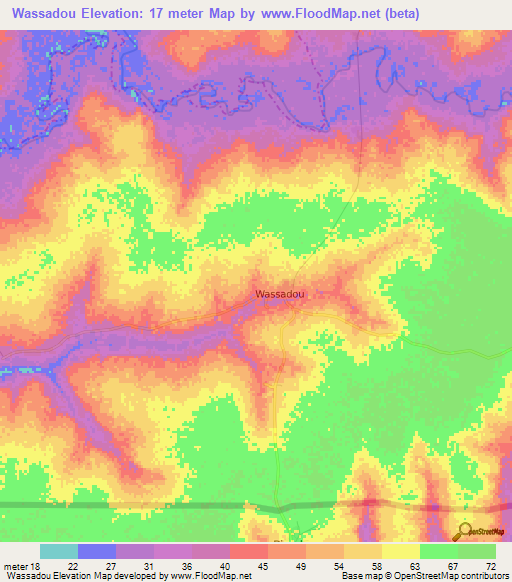 Wassadou,Senegal Elevation Map