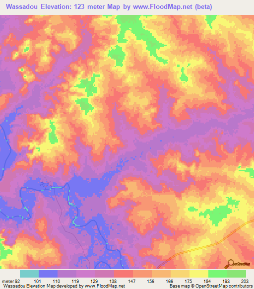Wassadou,Senegal Elevation Map