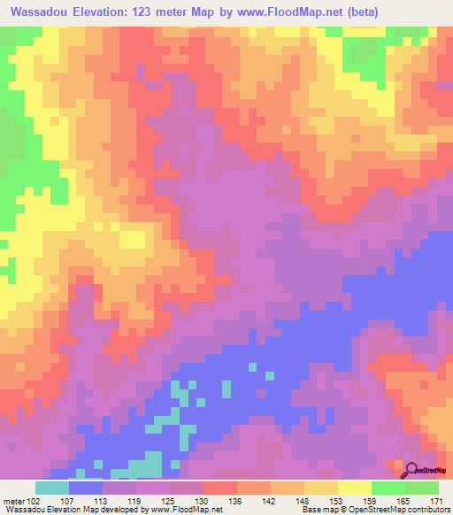 Wassadou,Senegal Elevation Map