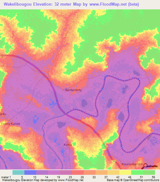 Wakelibougou,Senegal Elevation Map