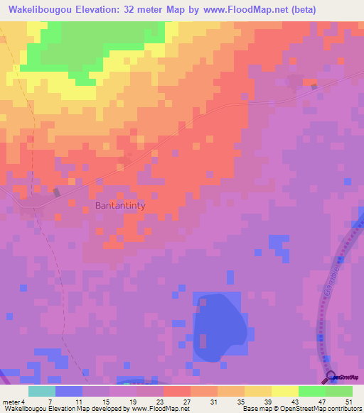 Wakelibougou,Senegal Elevation Map