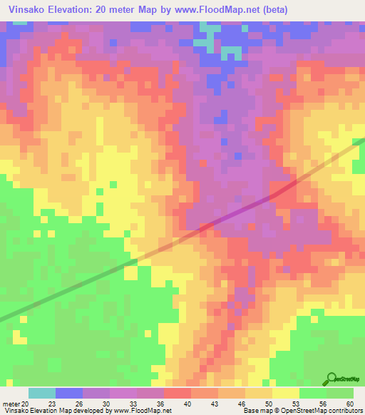 Vinsako,Senegal Elevation Map