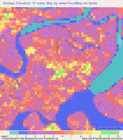 Vindaye,Senegal Elevation Map