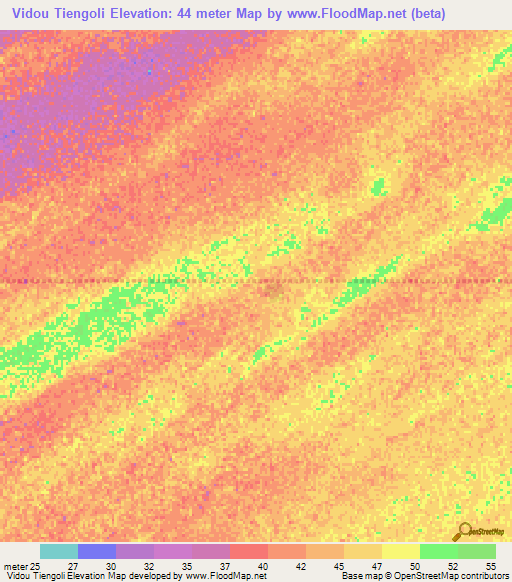Vidou Tiengoli,Senegal Elevation Map