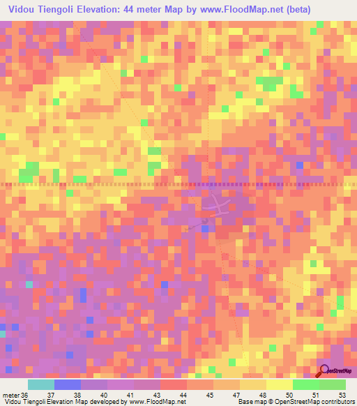 Vidou Tiengoli,Senegal Elevation Map