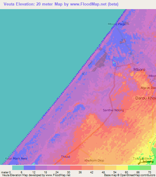 Veuta,Senegal Elevation Map