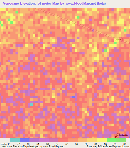 Venouane,Senegal Elevation Map