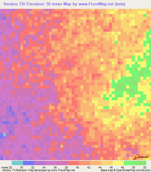 Vendou Tili,Senegal Elevation Map