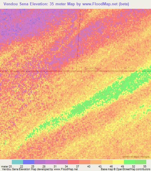 Vendou Sena,Senegal Elevation Map