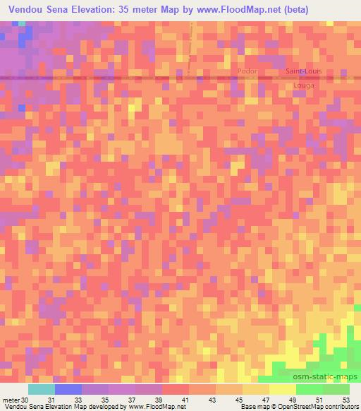 Vendou Sena,Senegal Elevation Map