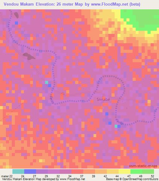 Vendou Makam,Senegal Elevation Map