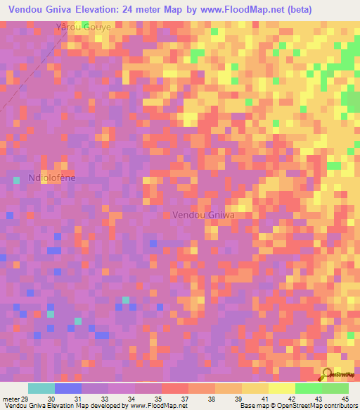 Vendou Gniva,Senegal Elevation Map