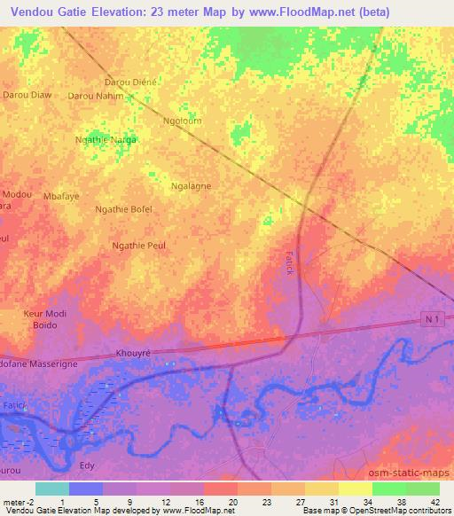 Vendou Gatie,Senegal Elevation Map
