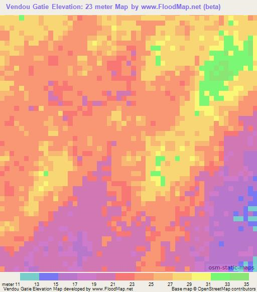 Vendou Gatie,Senegal Elevation Map