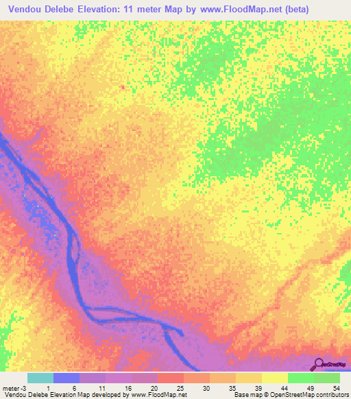 Vendou Delebe,Senegal Elevation Map