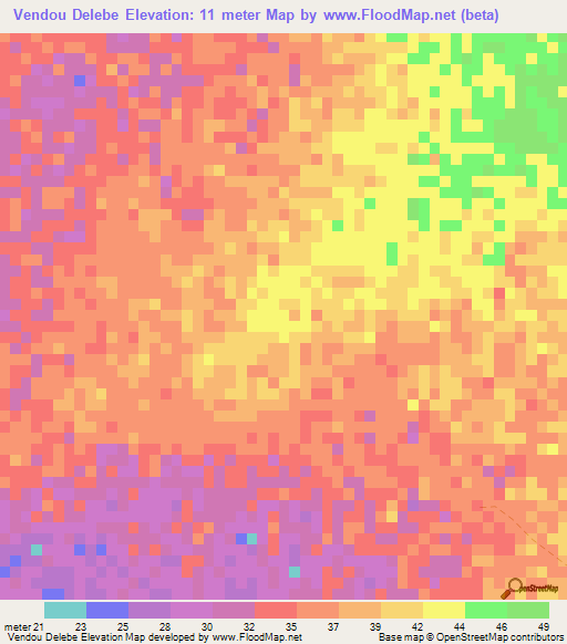 Vendou Delebe,Senegal Elevation Map