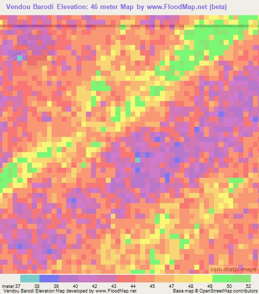 Vendou Barodi,Senegal Elevation Map