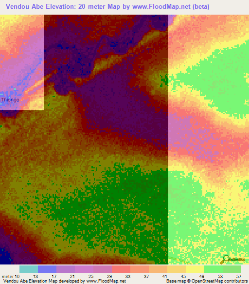 Vendou Abe,Senegal Elevation Map