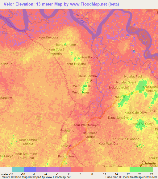 Velor,Senegal Elevation Map