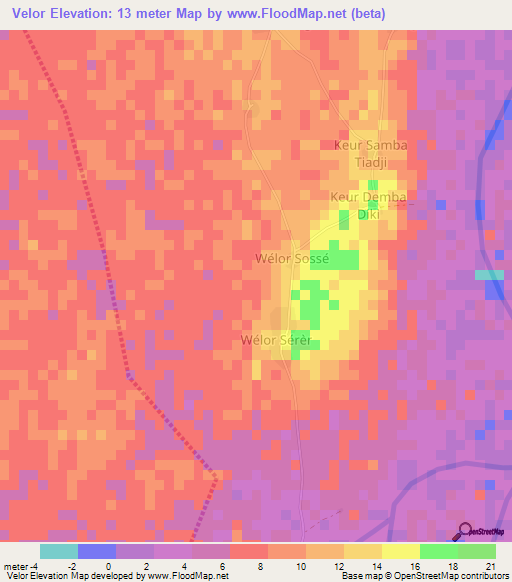 Velor,Senegal Elevation Map