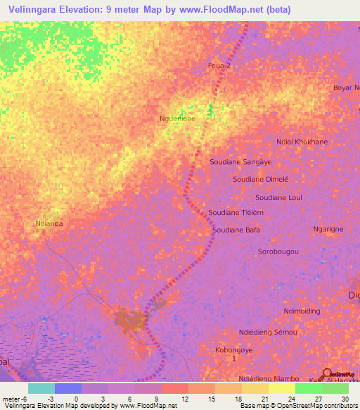 Velinngara,Senegal Elevation Map
