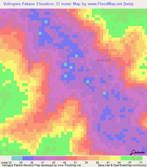 Velingara Pakane,Senegal Elevation Map