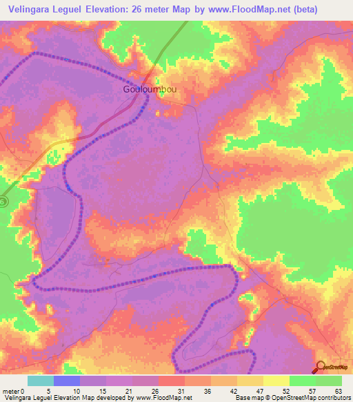 Velingara Leguel,Senegal Elevation Map