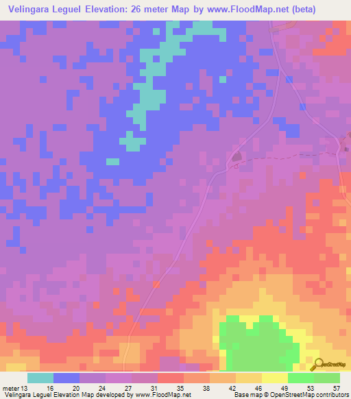 Velingara Leguel,Senegal Elevation Map