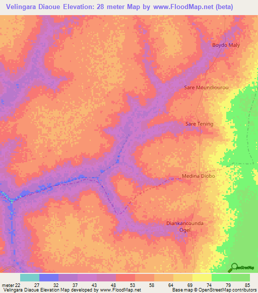 Velingara Diaoue,Senegal Elevation Map