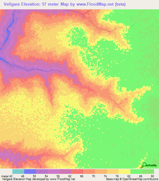 Veligara,Senegal Elevation Map