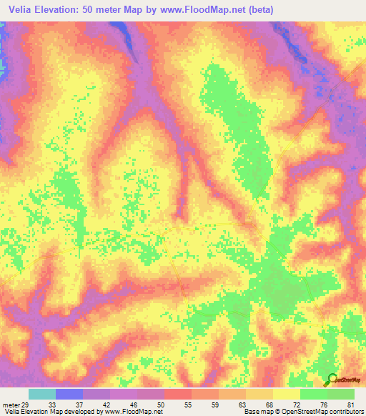 Velia,Senegal Elevation Map
