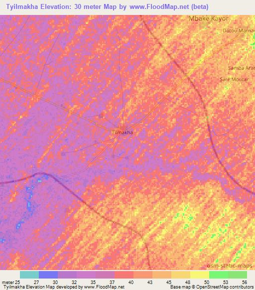 Tyilmakha,Senegal Elevation Map
