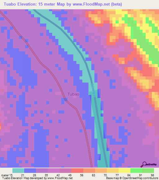 Tuabo,Senegal Elevation Map