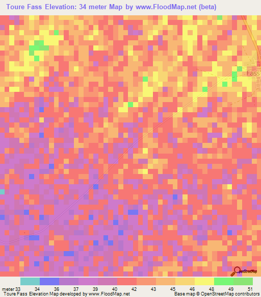 Toure Fass,Senegal Elevation Map