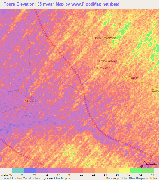 Toure,Senegal Elevation Map