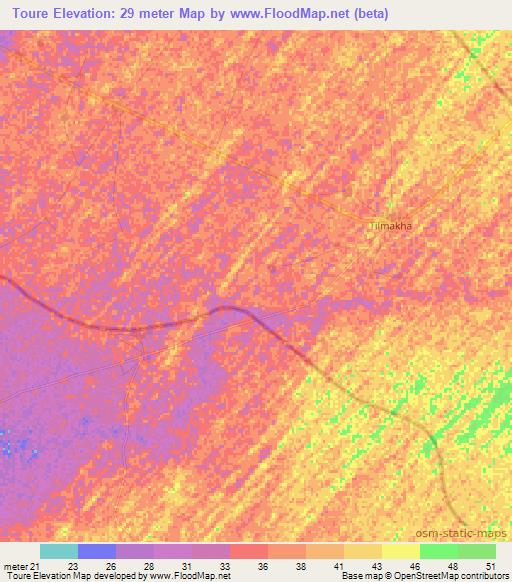 Toure,Senegal Elevation Map