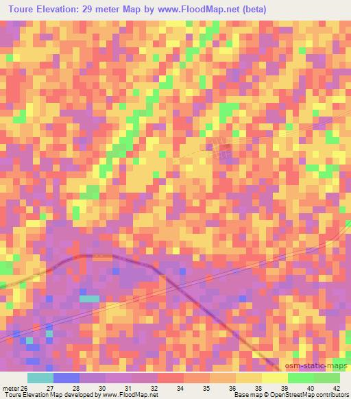 Toure,Senegal Elevation Map