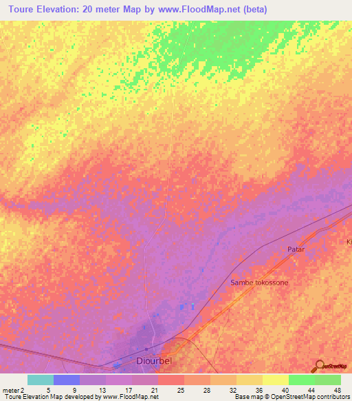 Toure,Senegal Elevation Map