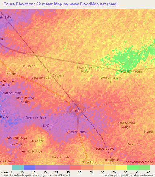 Toure,Senegal Elevation Map