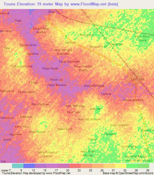 Toune,Senegal Elevation Map