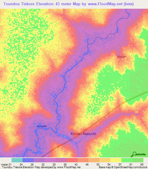Toundou Tiekore,Senegal Elevation Map