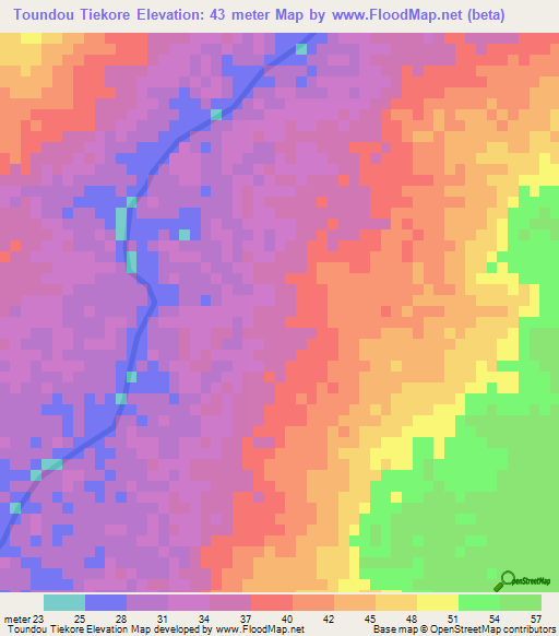 Toundou Tiekore,Senegal Elevation Map
