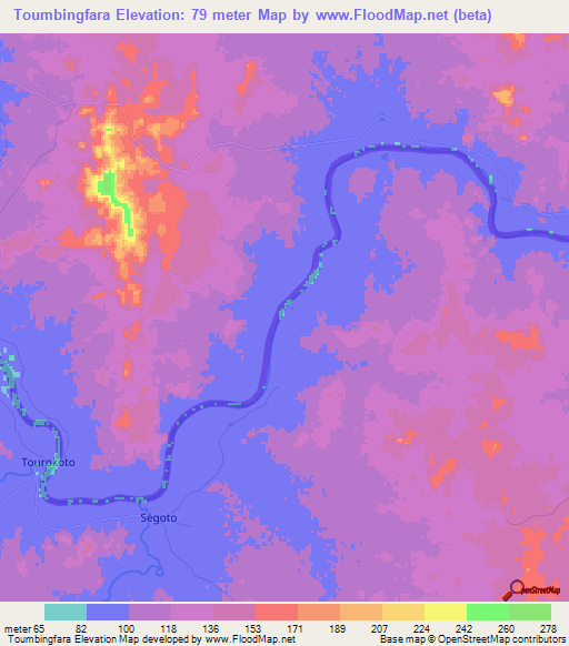 Toumbingfara,Senegal Elevation Map