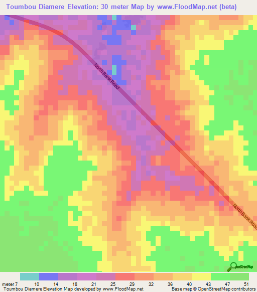 Toumbou Diamere,Senegal Elevation Map