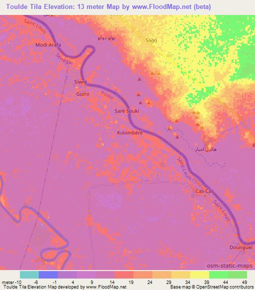 Toulde Tila,Senegal Elevation Map